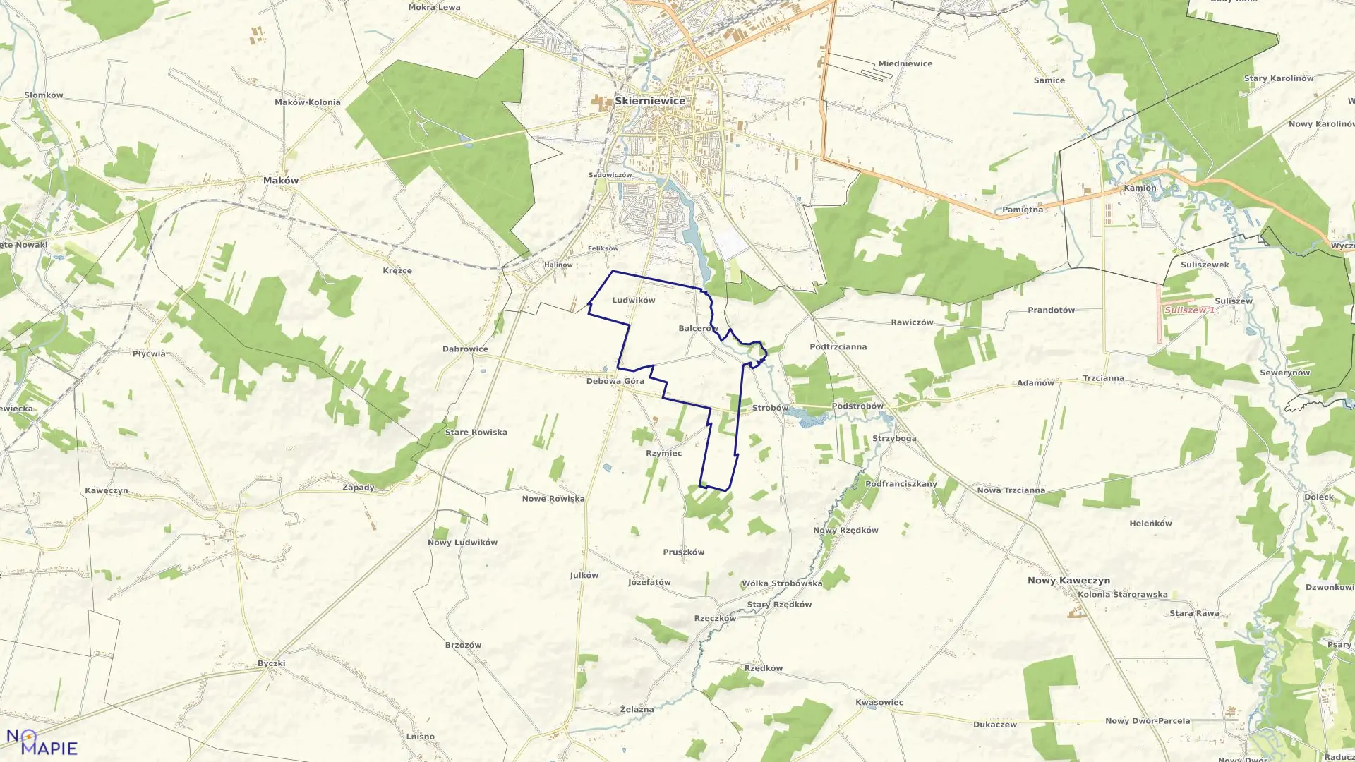 Mapa obrębu BALCERÓW w gminie Skierniewice