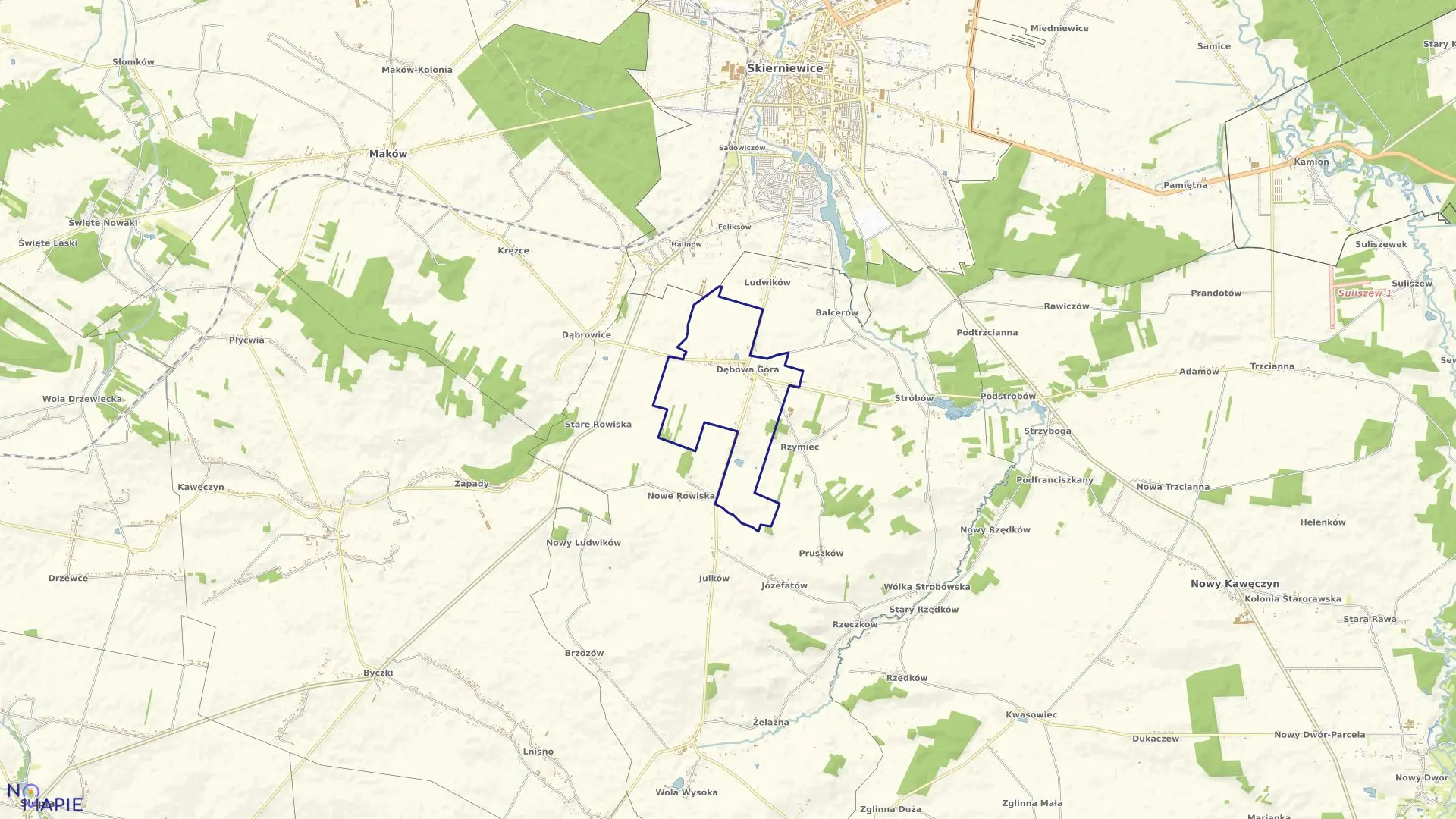 Mapa obrębu DĘBOWA GÓRA w gminie Skierniewice