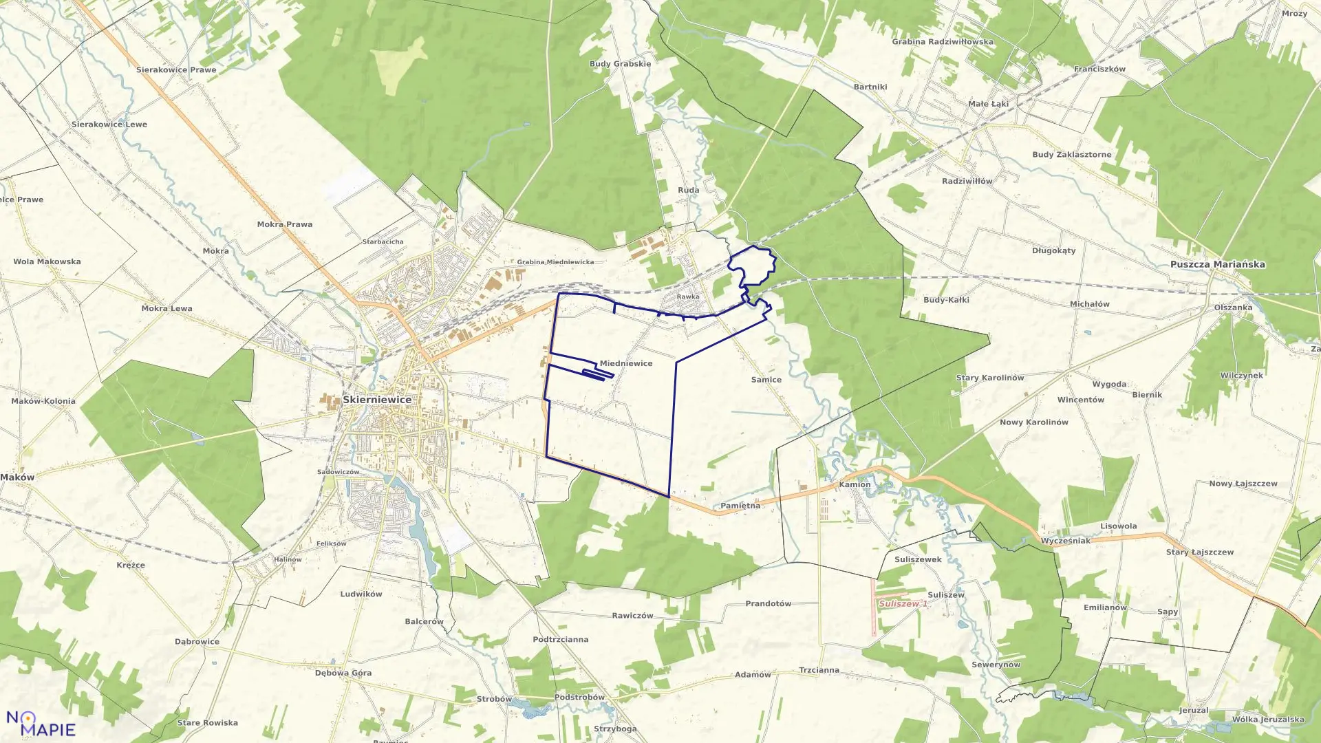 Mapa obrębu MIEDNIEWICE w gminie Skierniewice