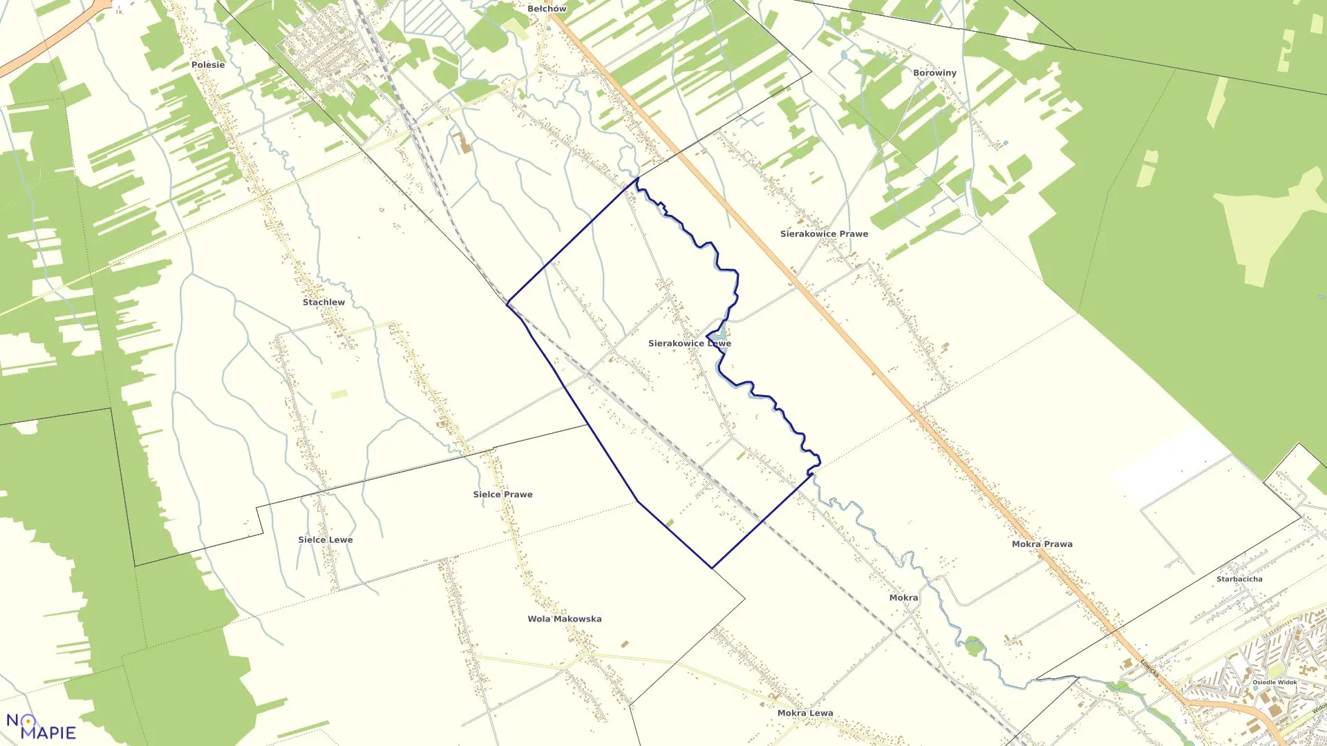 Mapa obrębu SIERAKOWICE LEWE w gminie Skierniewice