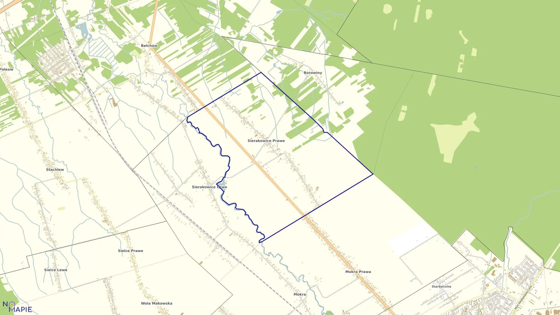 Mapa obrębu SIERAKOWICE PRAWE w gminie Skierniewice