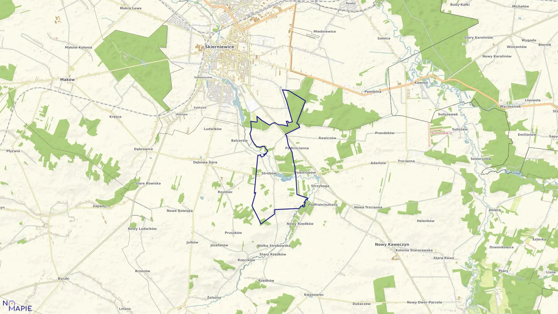 Mapa obrębu STROBÓW w gminie Skierniewice